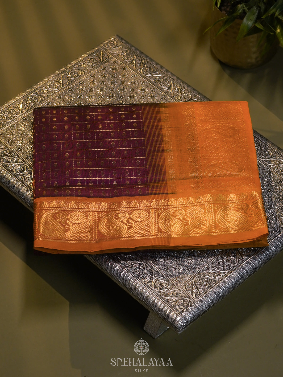 Magenta Kanchi Silk Cotton Saree with 1000 Buttas