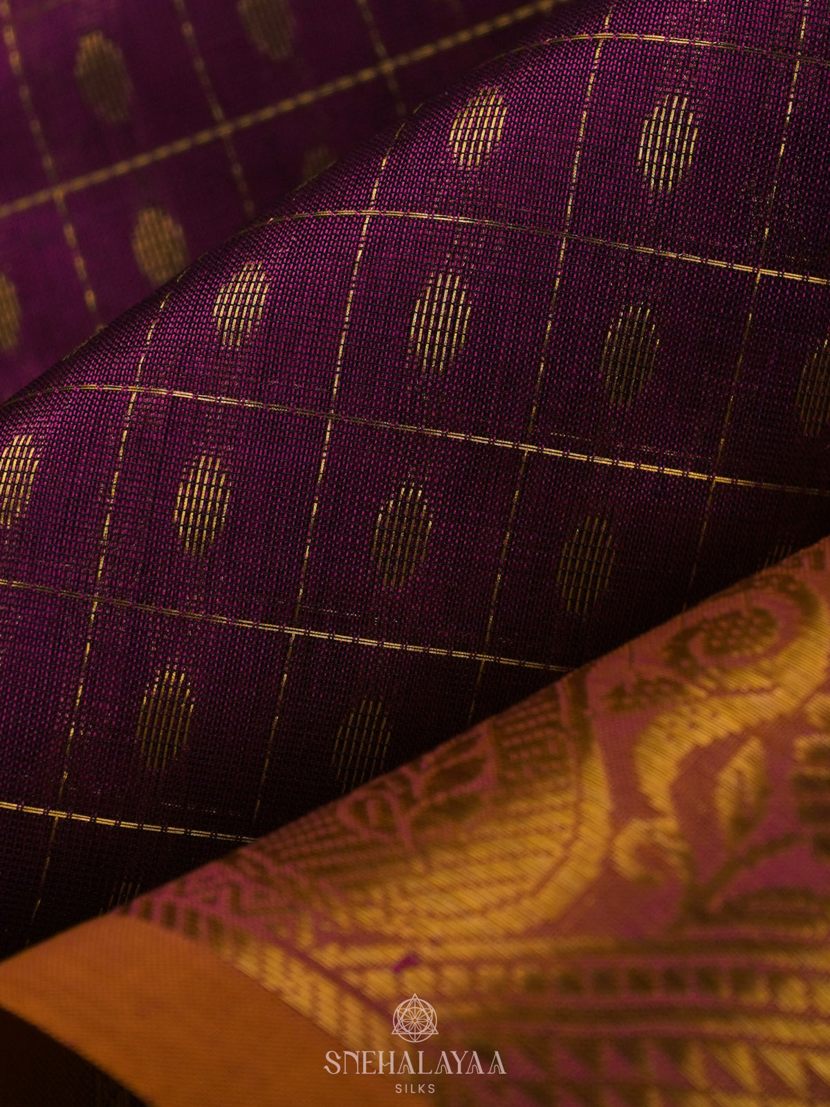 Magenta Kanchi Silk Cotton Saree with 1000 Buttas