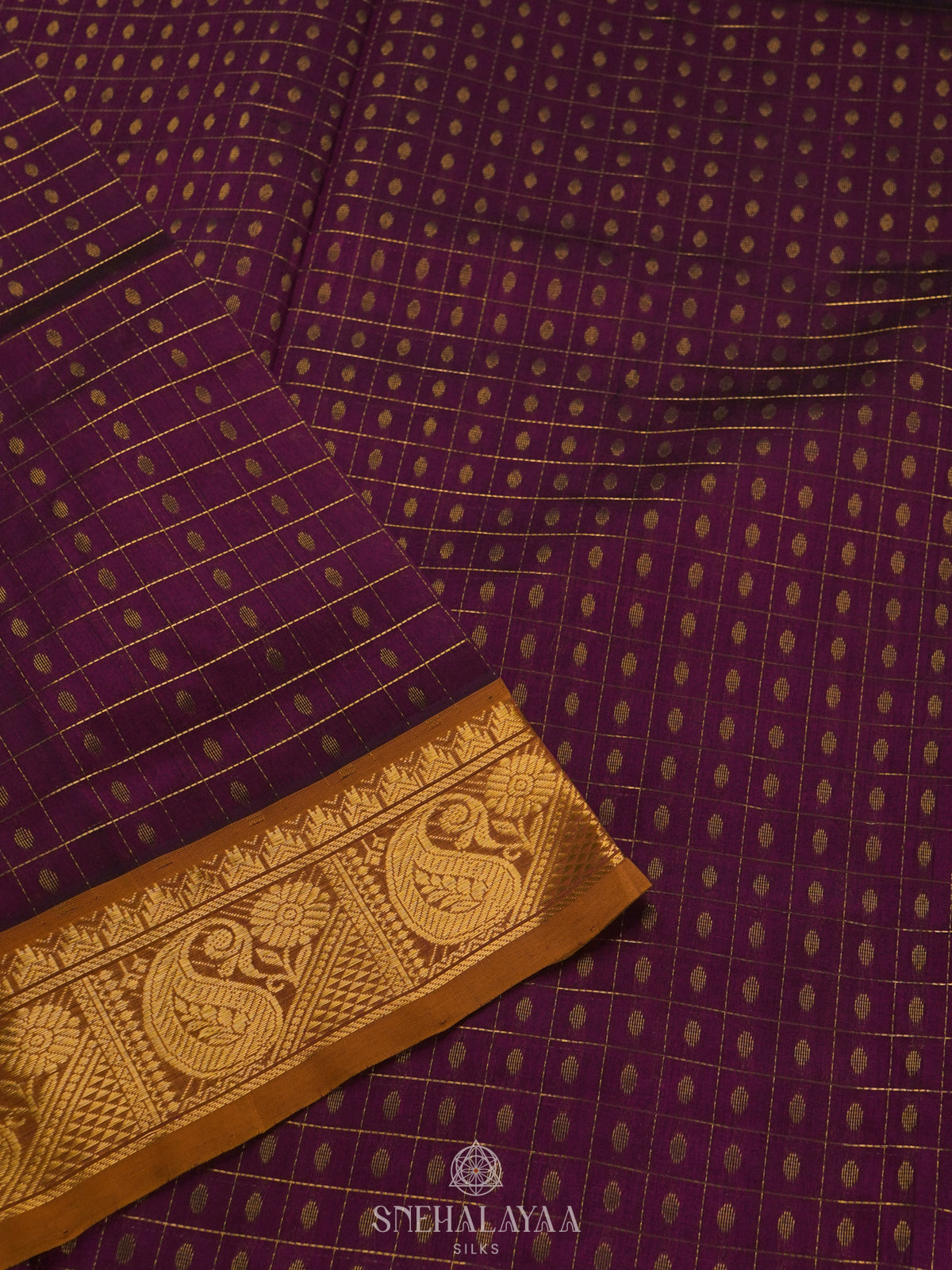 Magenta Kanchi Silk Cotton Saree with 1000 Buttas
