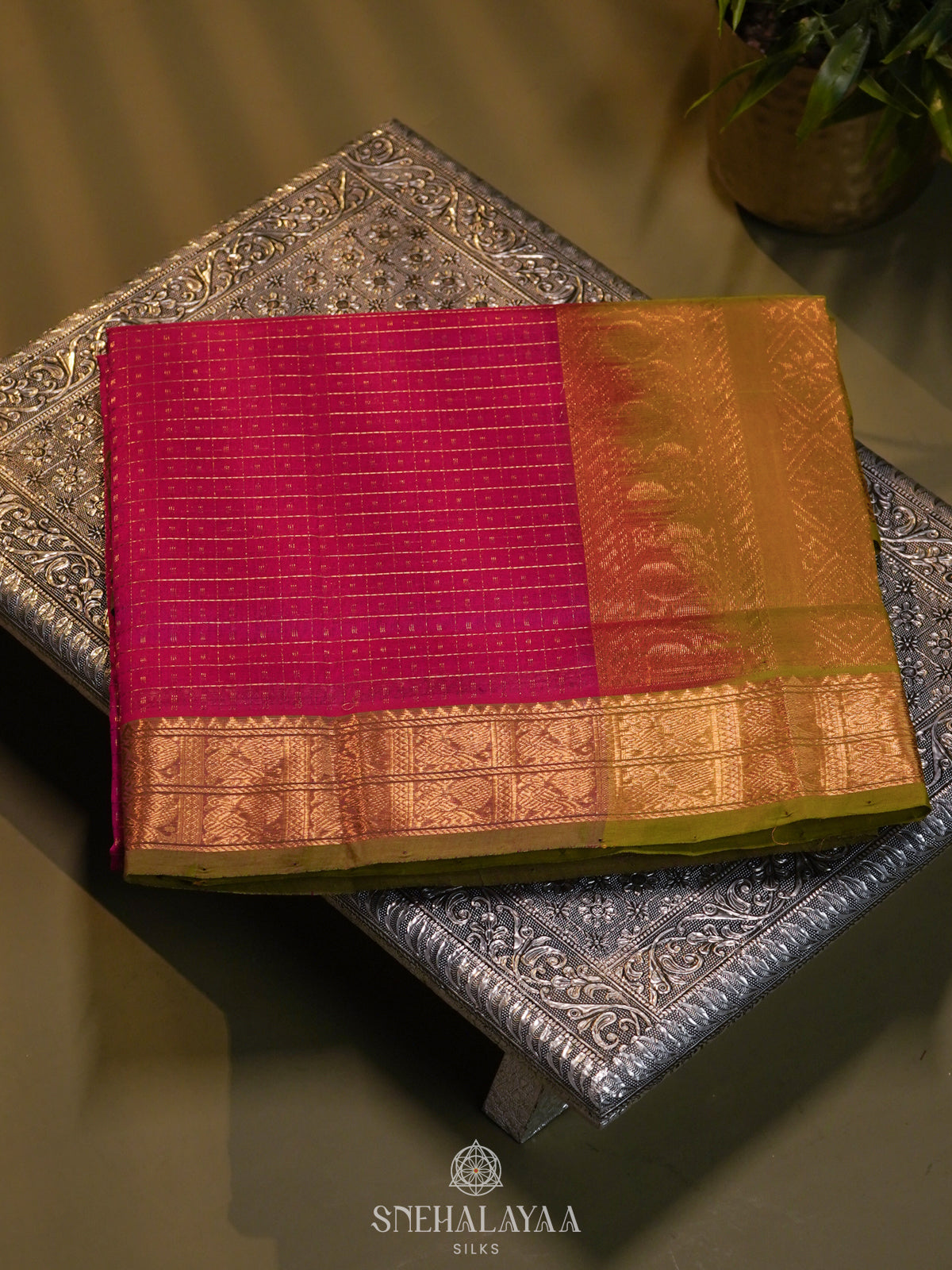 Pink Kanchi Silk Cotton Saree with 1000 Buttas