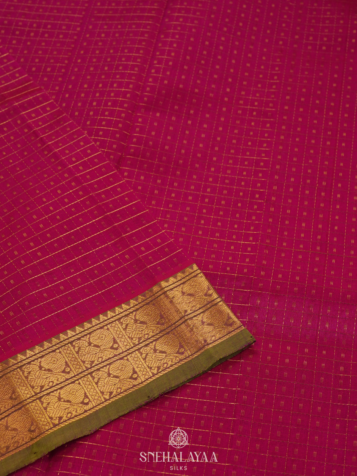 Pink Kanchi Silk Cotton Saree with 1000 Buttas