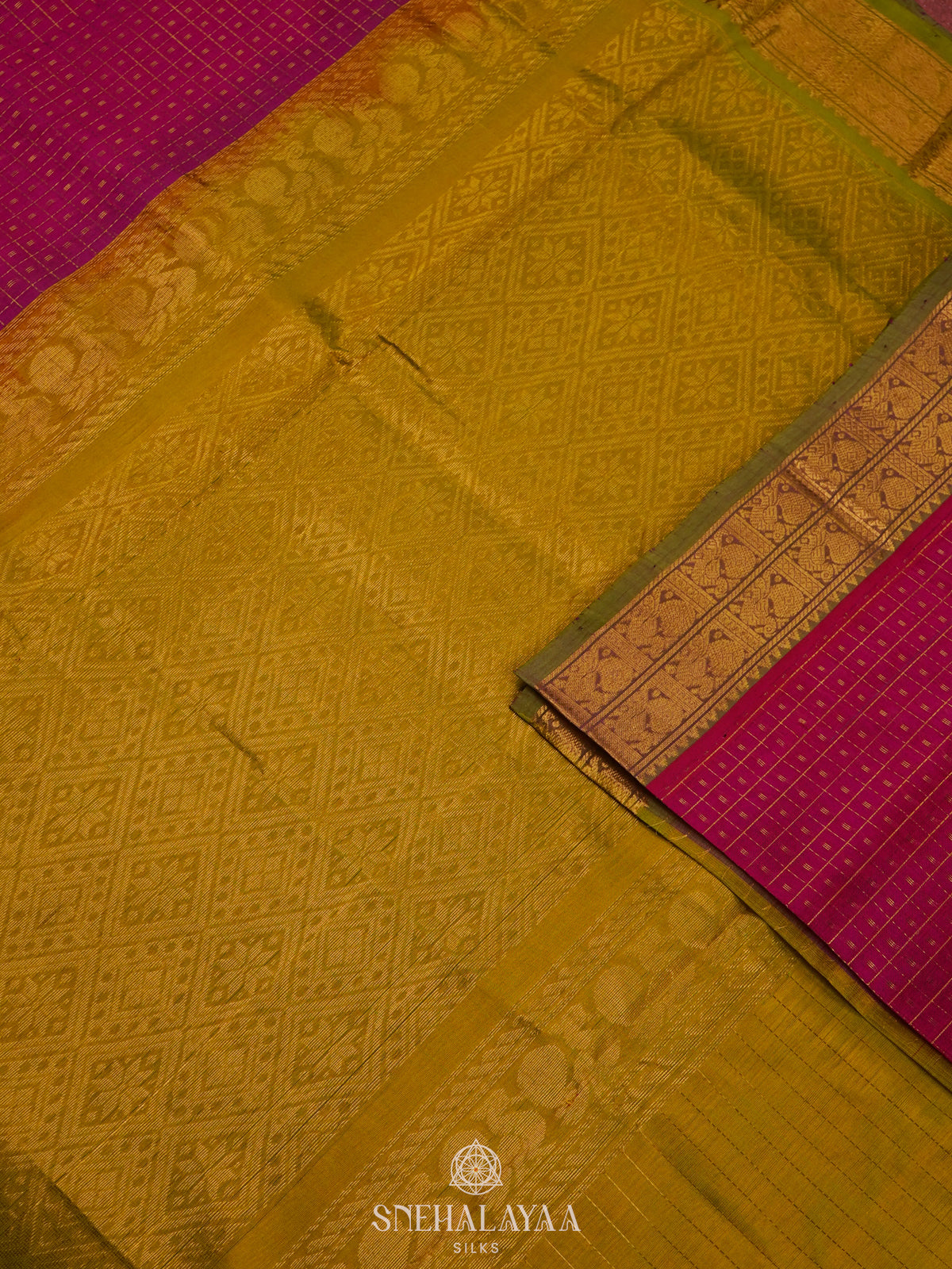 Pink Kanchi Silk Cotton Saree with 1000 Buttas