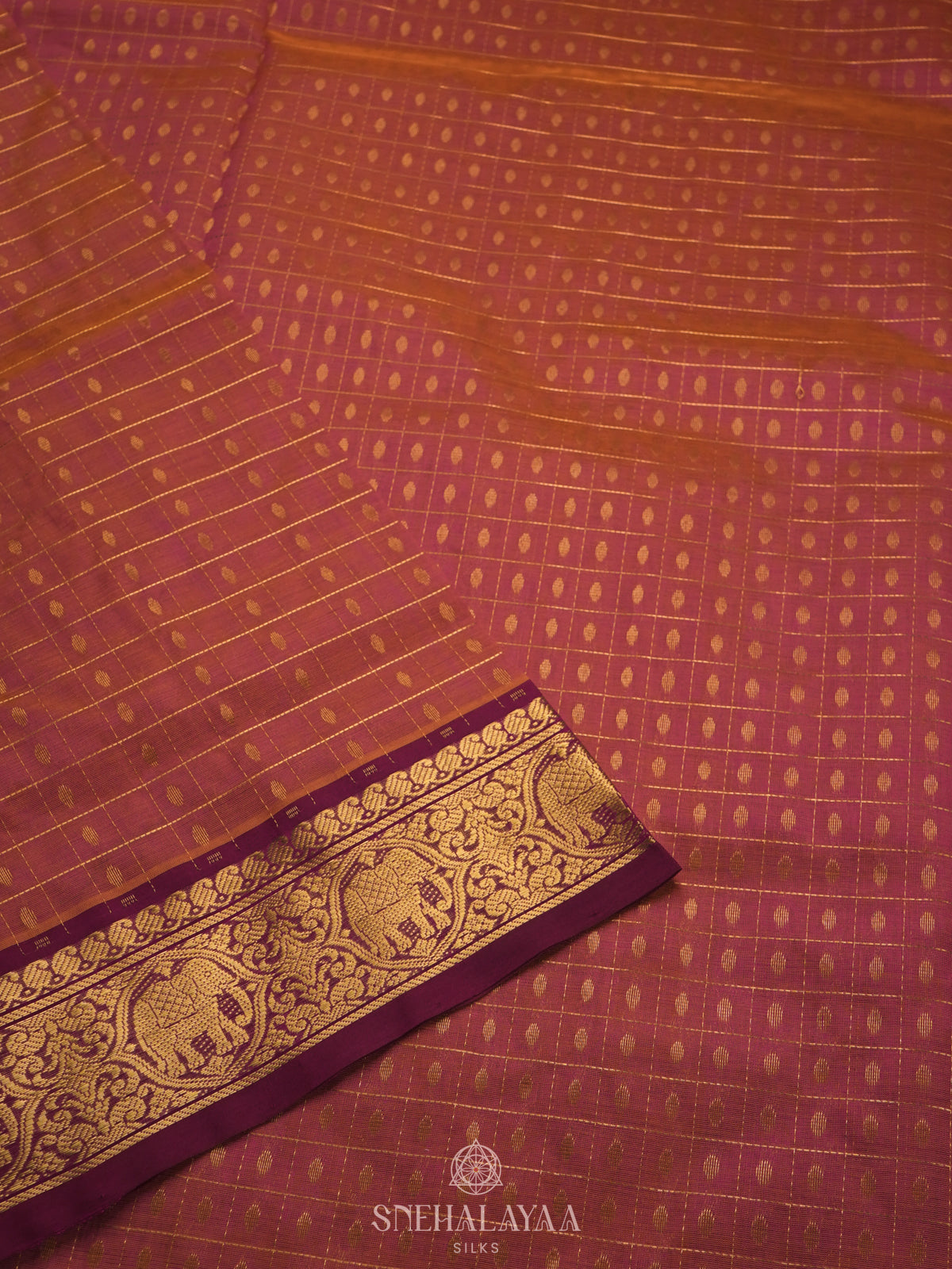 Orange Kanchi Silk Cotton Saree with 1000 Buttas