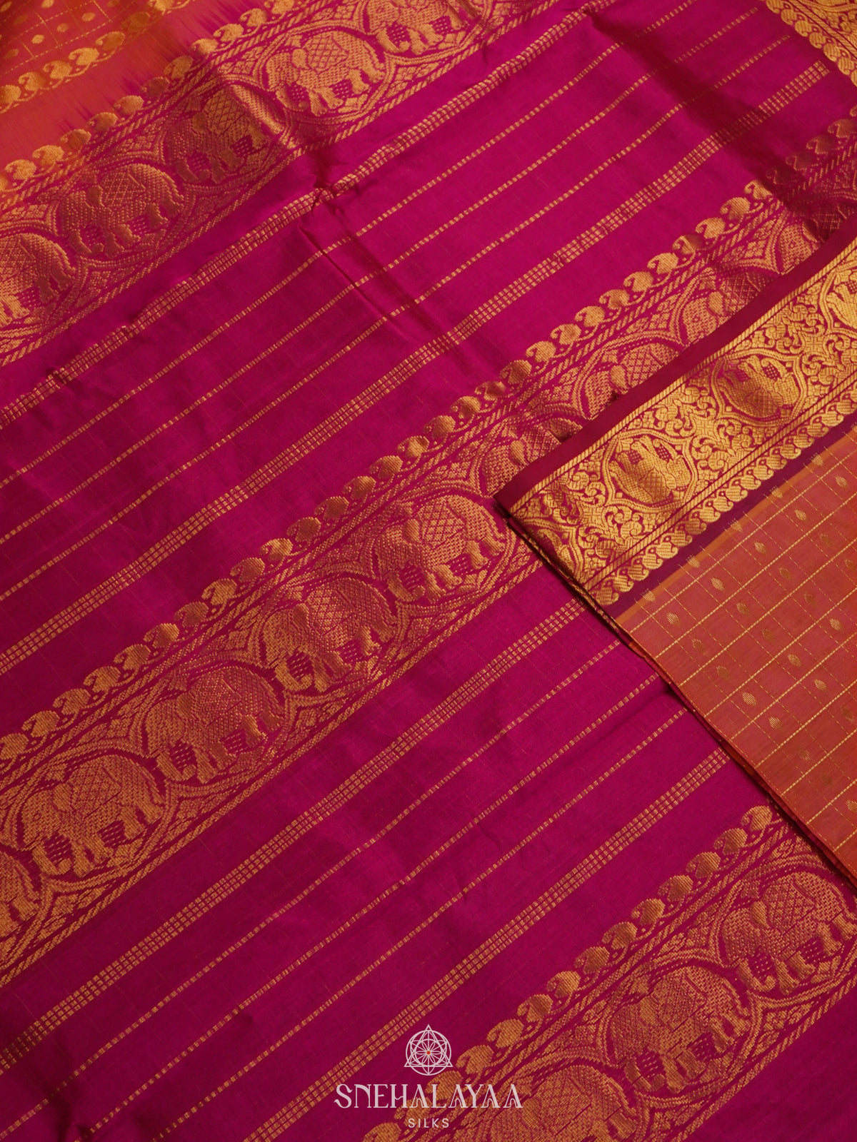 Orange Kanchi Silk Cotton Saree with 1000 Buttas
