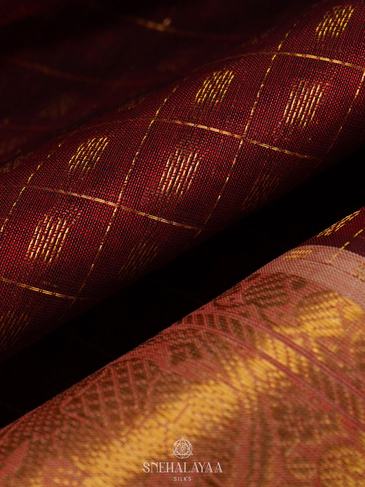 Maroon Kanchi Silk Cotton Saree with 1000 Buttas