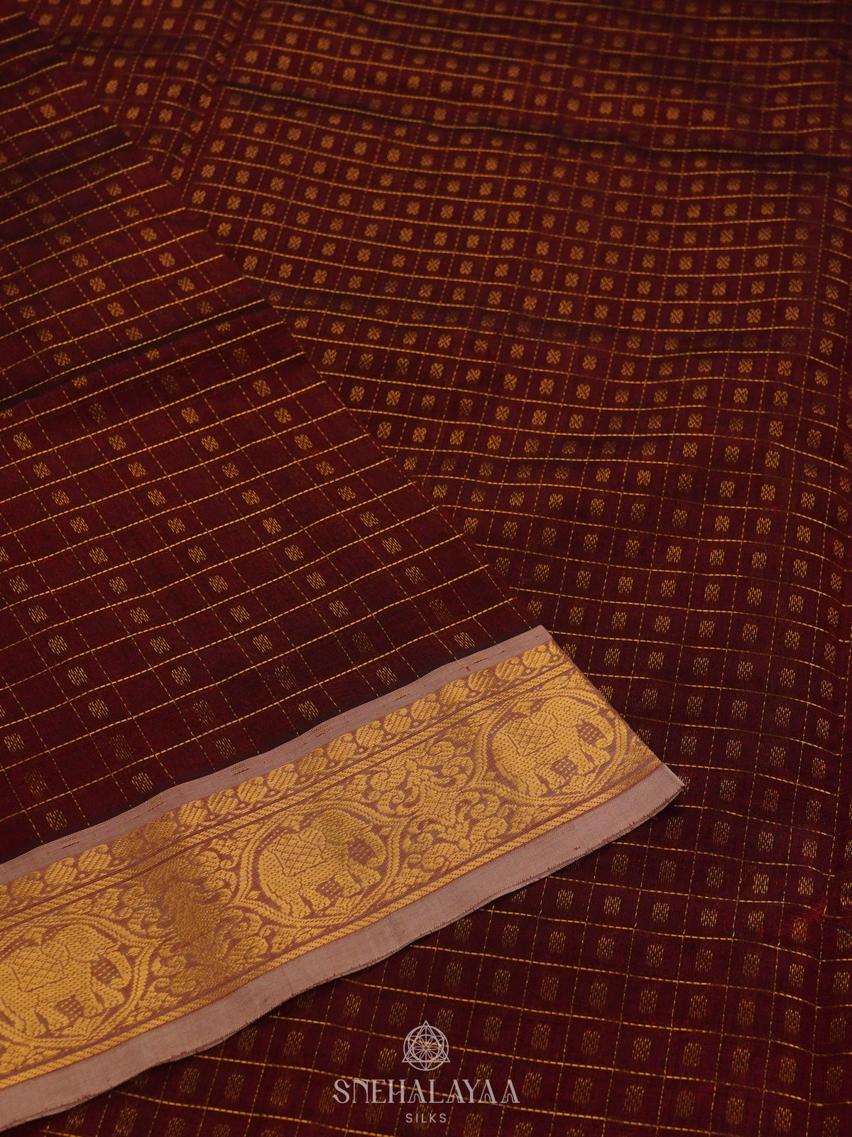 Maroon Kanchi Silk Cotton Saree with 1000 Buttas