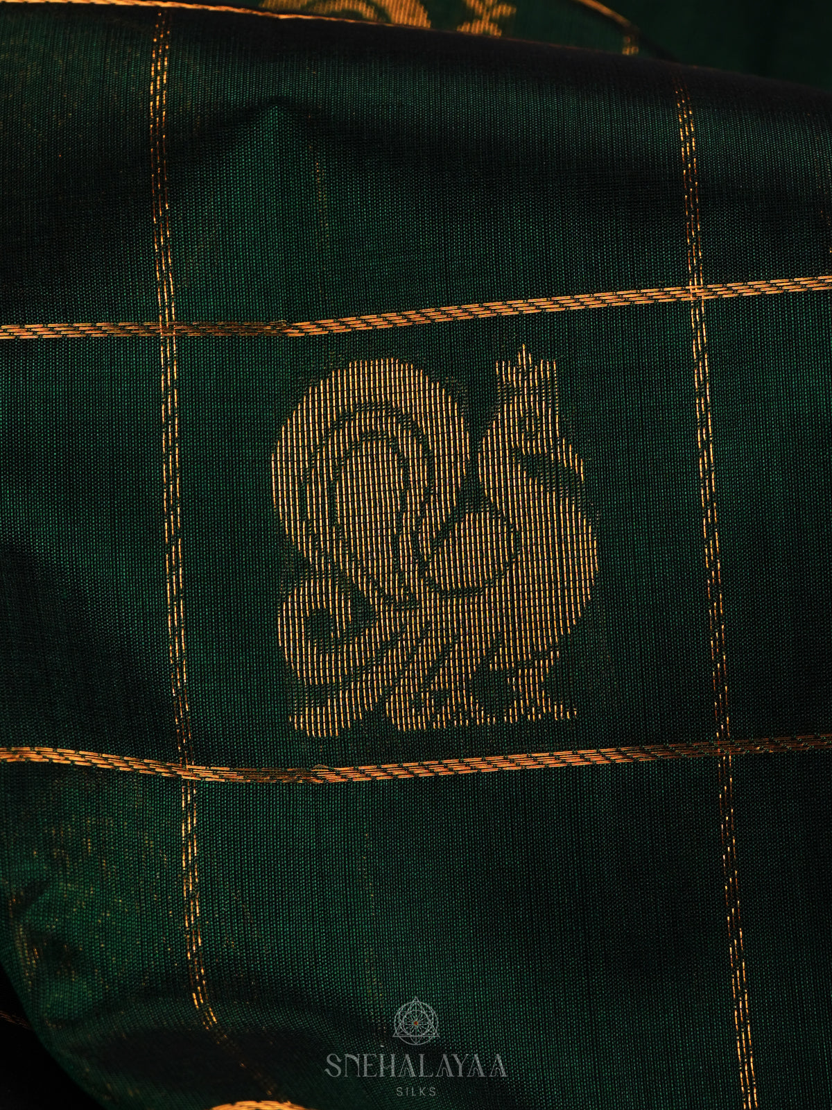 Emerald Green Checked Silk Cotton Saree with Traditional Motifs and Zari Woven Border