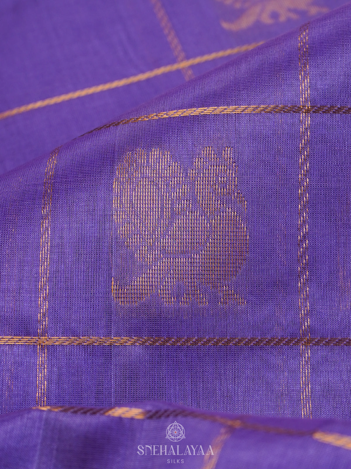 Lilac Checked Silk Cotton Saree with Traditional Motifs and Zari Woven Border