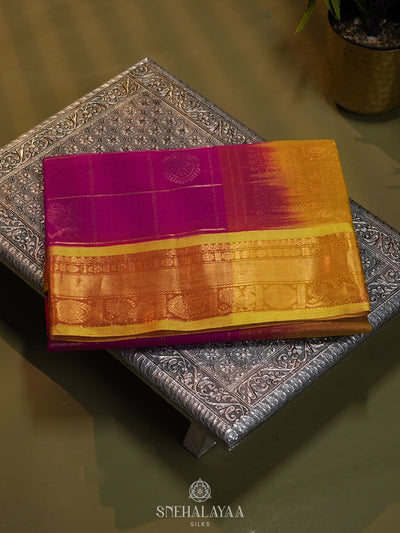 Pink Checked Silk Cotton Saree with Traditional Motifs and Zari Woven Border