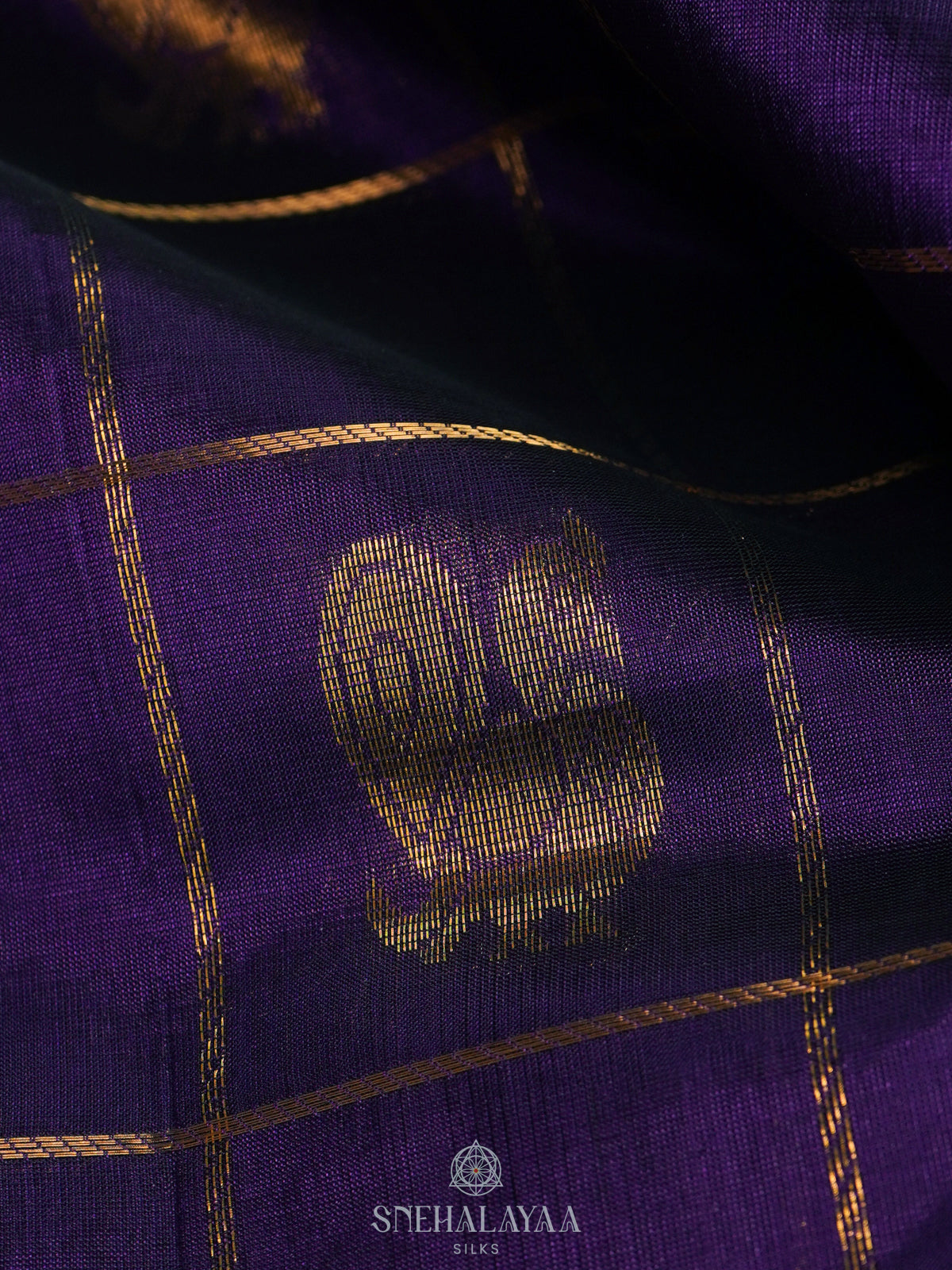 Purple Checked Silk Cotton Saree with Traditional Motifs and Zari Woven Border