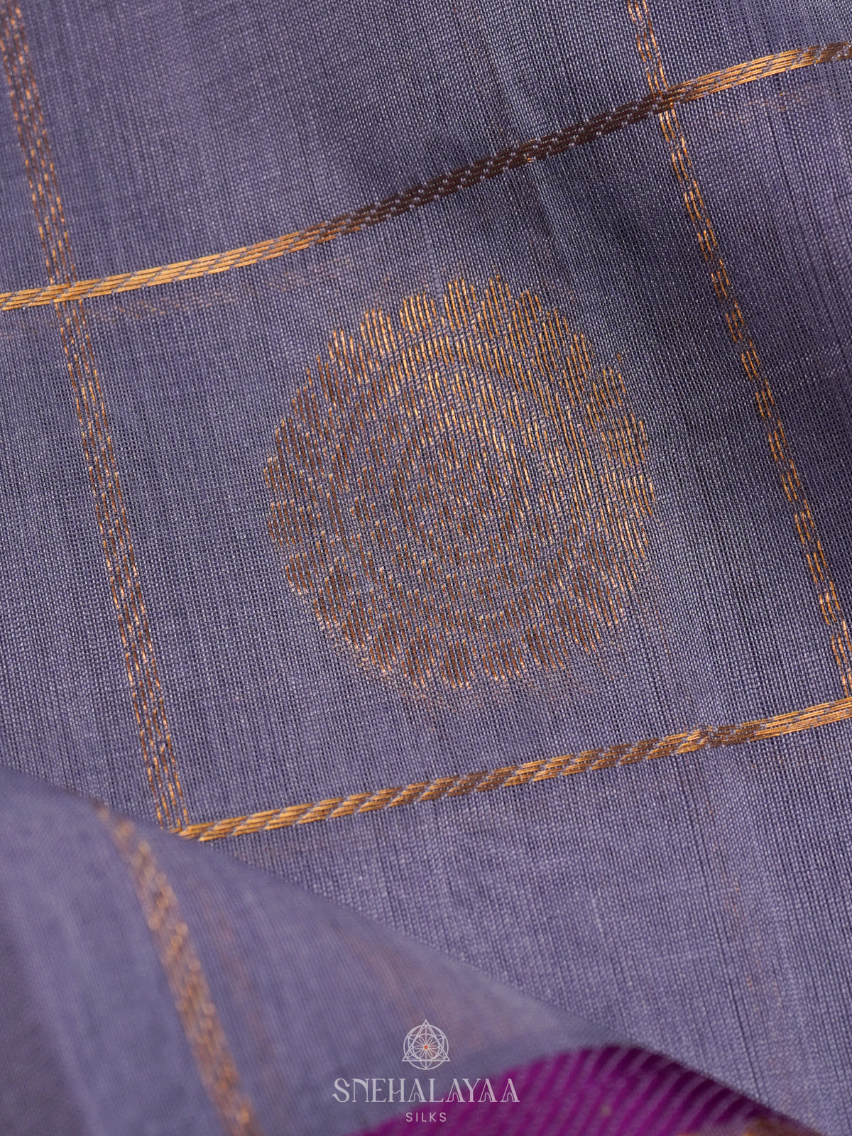 Lilac Checked Silk Cotton Saree with Traditional Motifs and Zari Woven Border