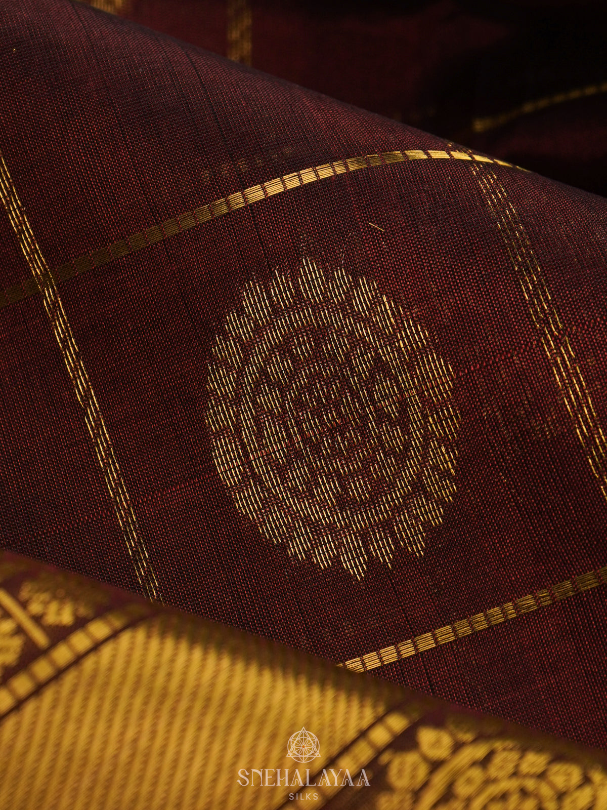 Brown Checked Silk Cotton Saree with Traditional Motifs and Zari Woven Border