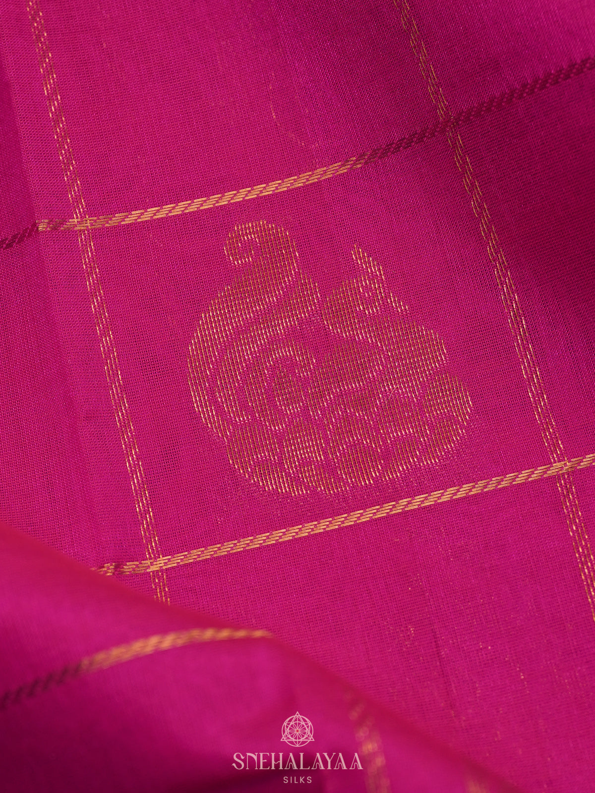Pink Checked Silk Cotton Saree with Traditional Motifs and Zari Woven Border