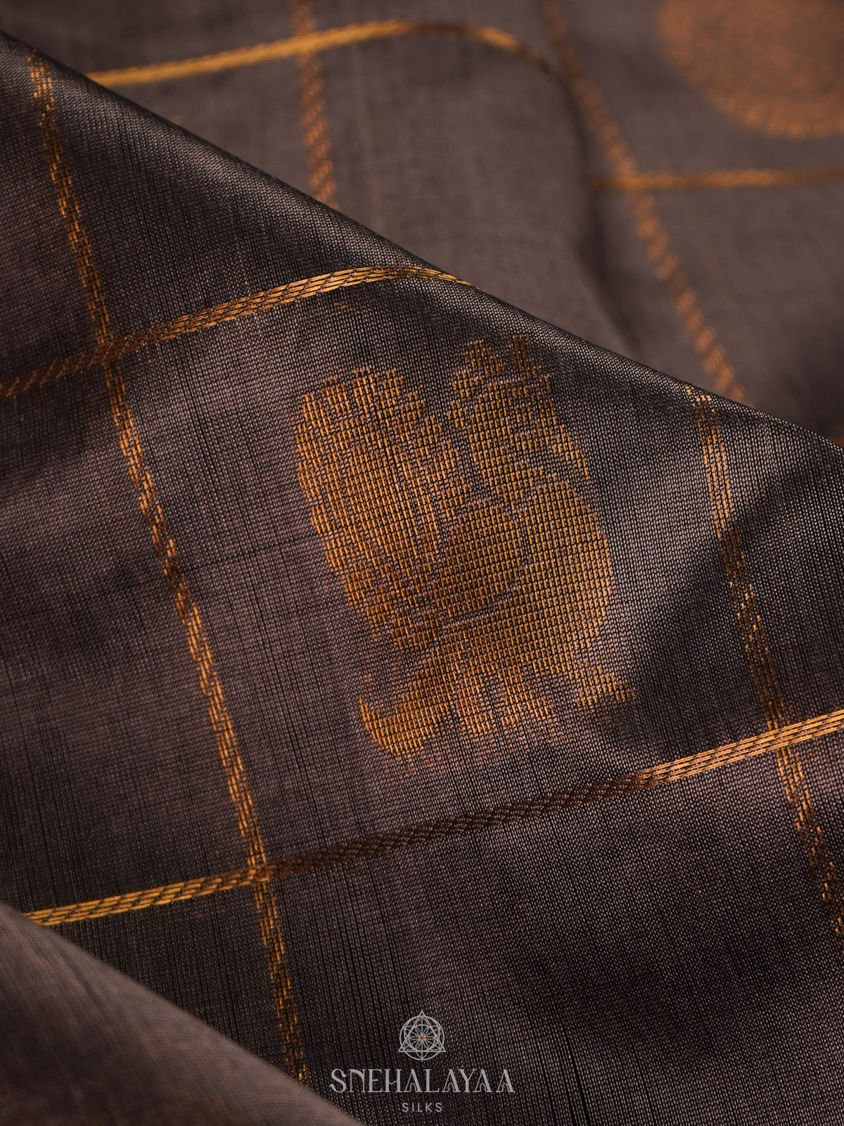 Grey Checked Silk Cotton Saree with Traditional Motifs and Zari Woven Border