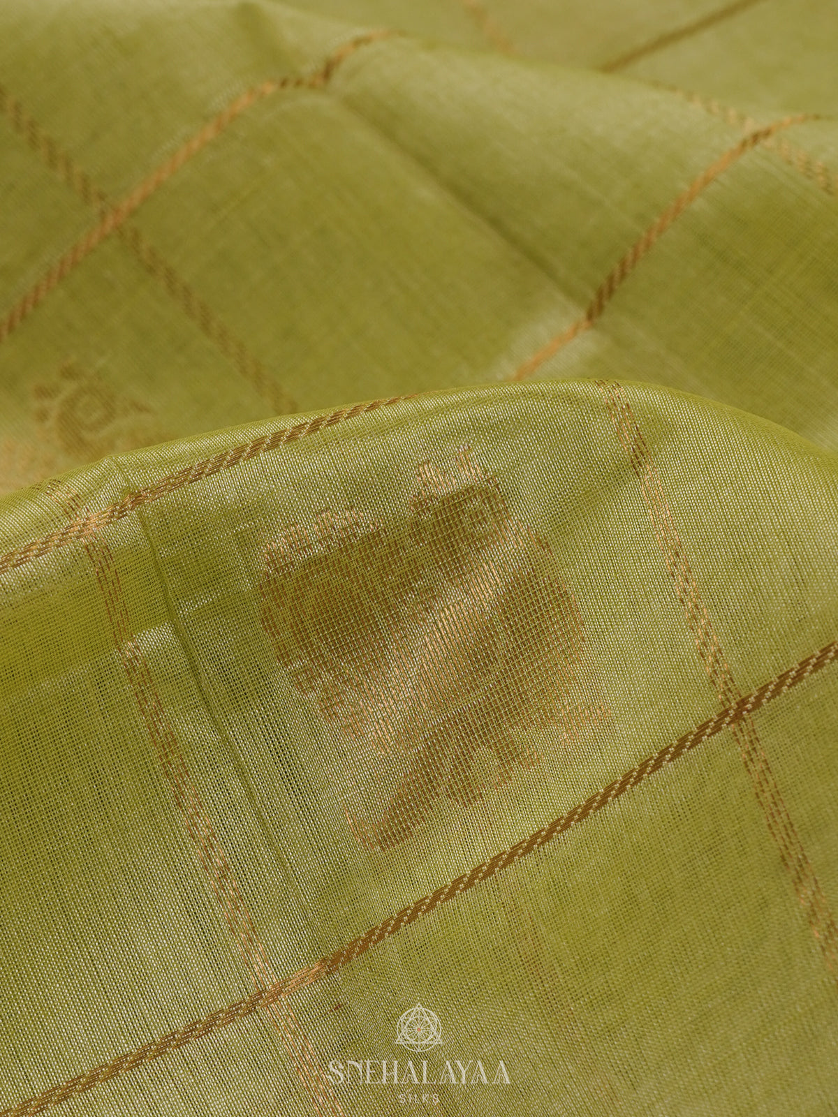 Pista Green Checked Silk Cotton Saree with Traditional Motifs and Zari Woven Border