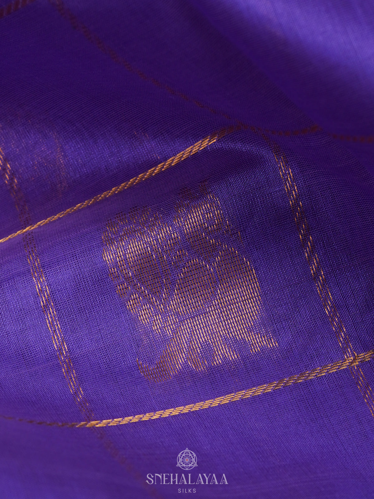 Violet Checked Silk Cotton Saree with Traditional Motifs and Zari Woven Border