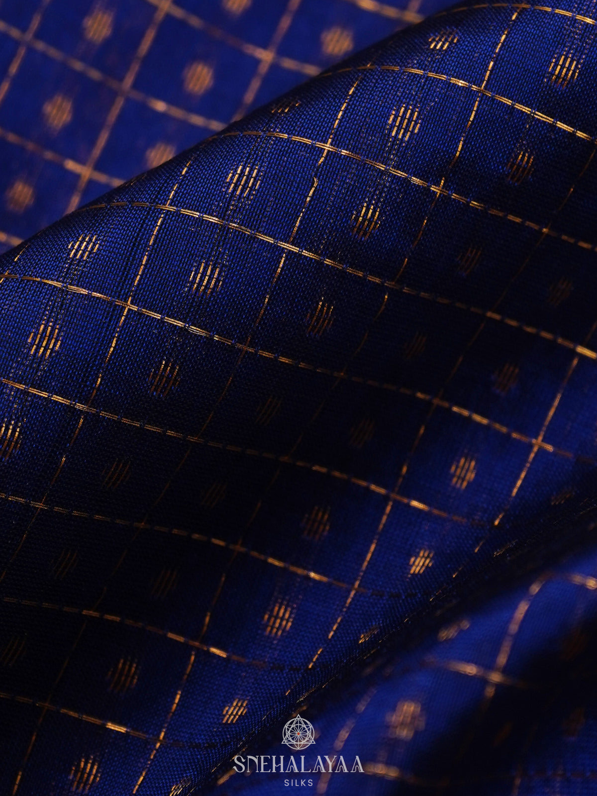 Navy Blue Kanchi Silk Cotton Saree with 1000 Buttas