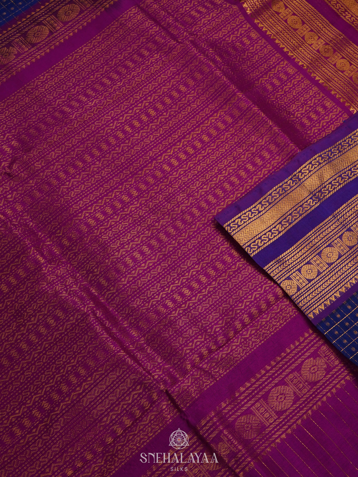 Navy Blue Kanchi Silk Cotton Saree with 1000 Buttas
