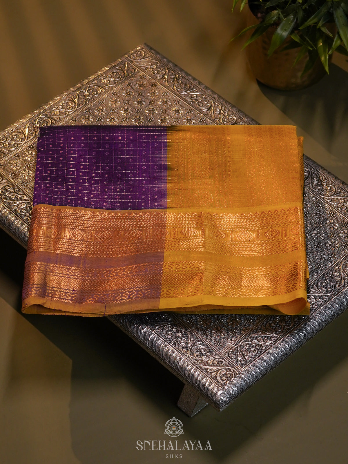 Purple Kanchi Silk Cotton Saree with 1000 Buttas