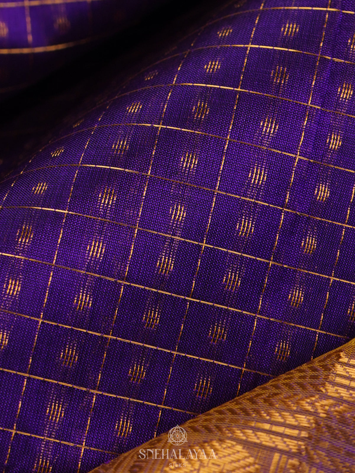 Purple Kanchi Silk Cotton Saree with 1000 Buttas