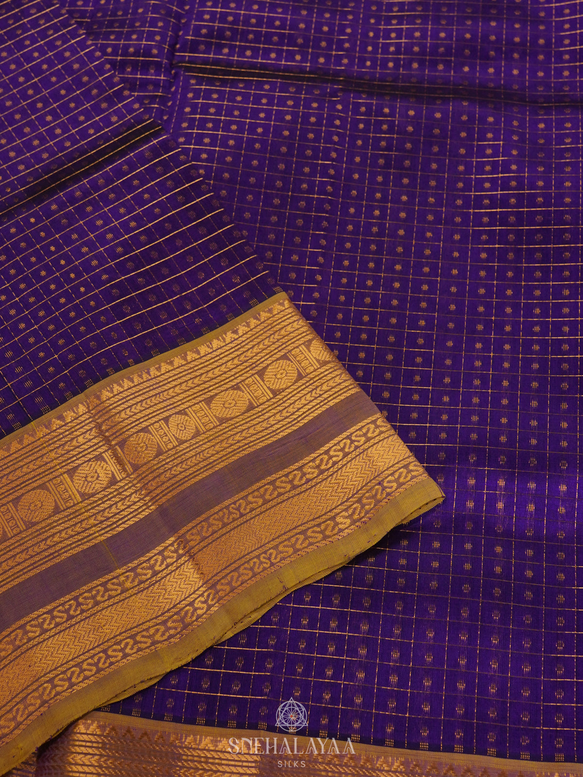 Purple Kanchi Silk Cotton Saree with 1000 Buttas