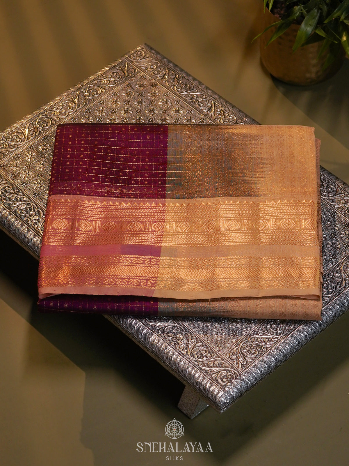 Magenta Kanchi Silk Cotton Saree with 1000 Buttas