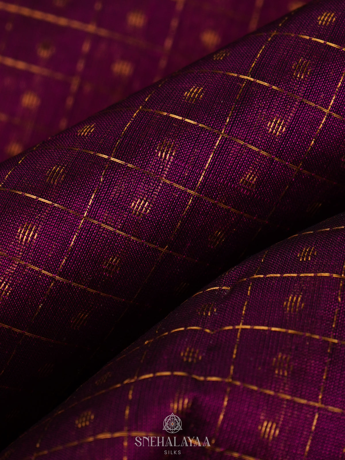 Magenta Kanchi Silk Cotton Saree with 1000 Buttas