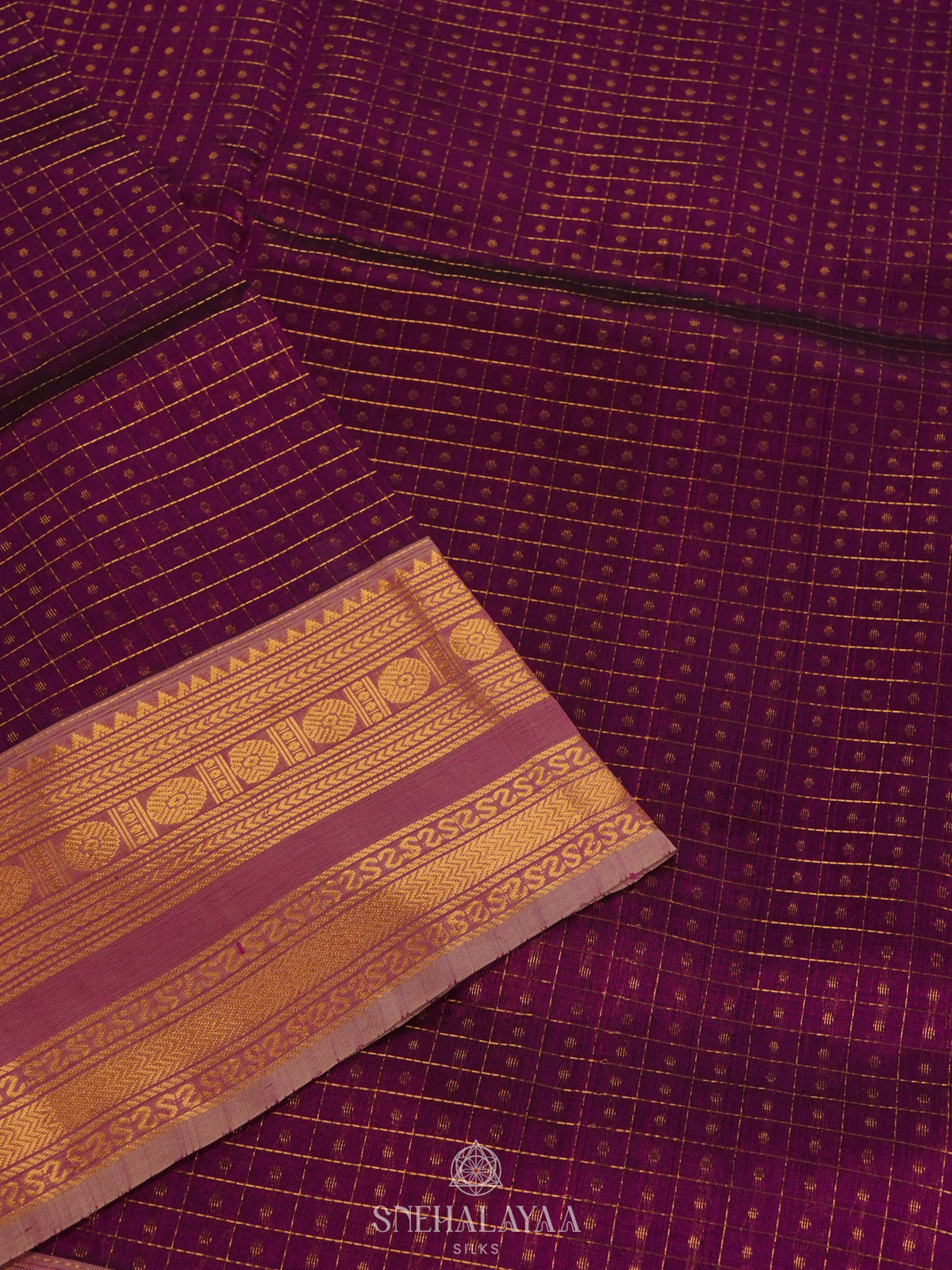 Magenta Kanchi Silk Cotton Saree with 1000 Buttas