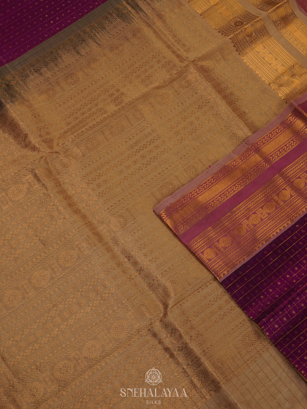 Magenta Kanchi Silk Cotton Saree with 1000 Buttas