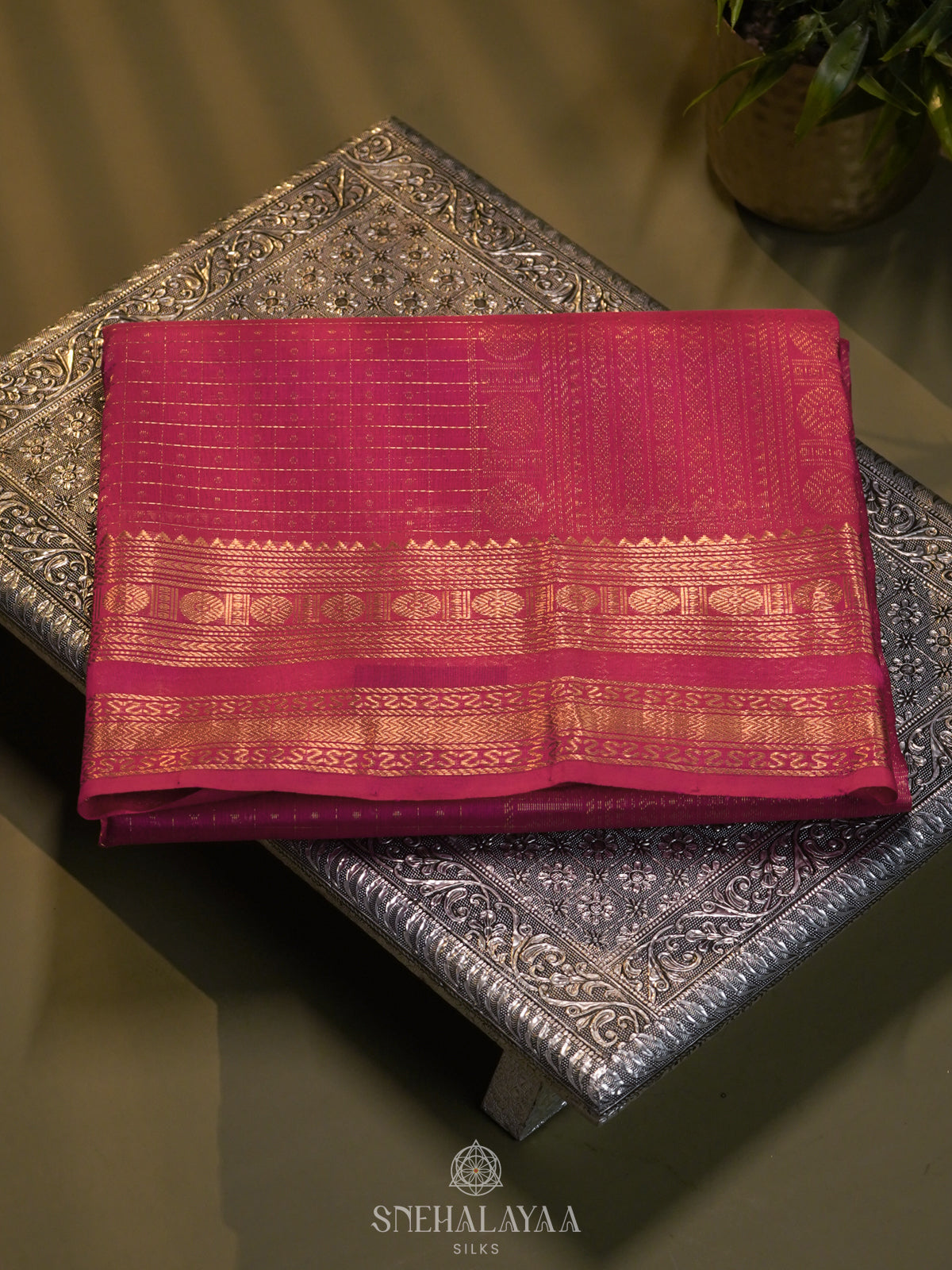 Pink Kanchi Silk Cotton Saree with 1000 Buttas