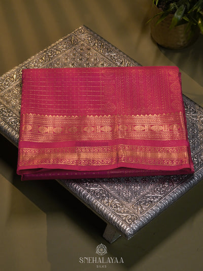 Pink Kanchi Silk Cotton Saree with 1000 Buttas