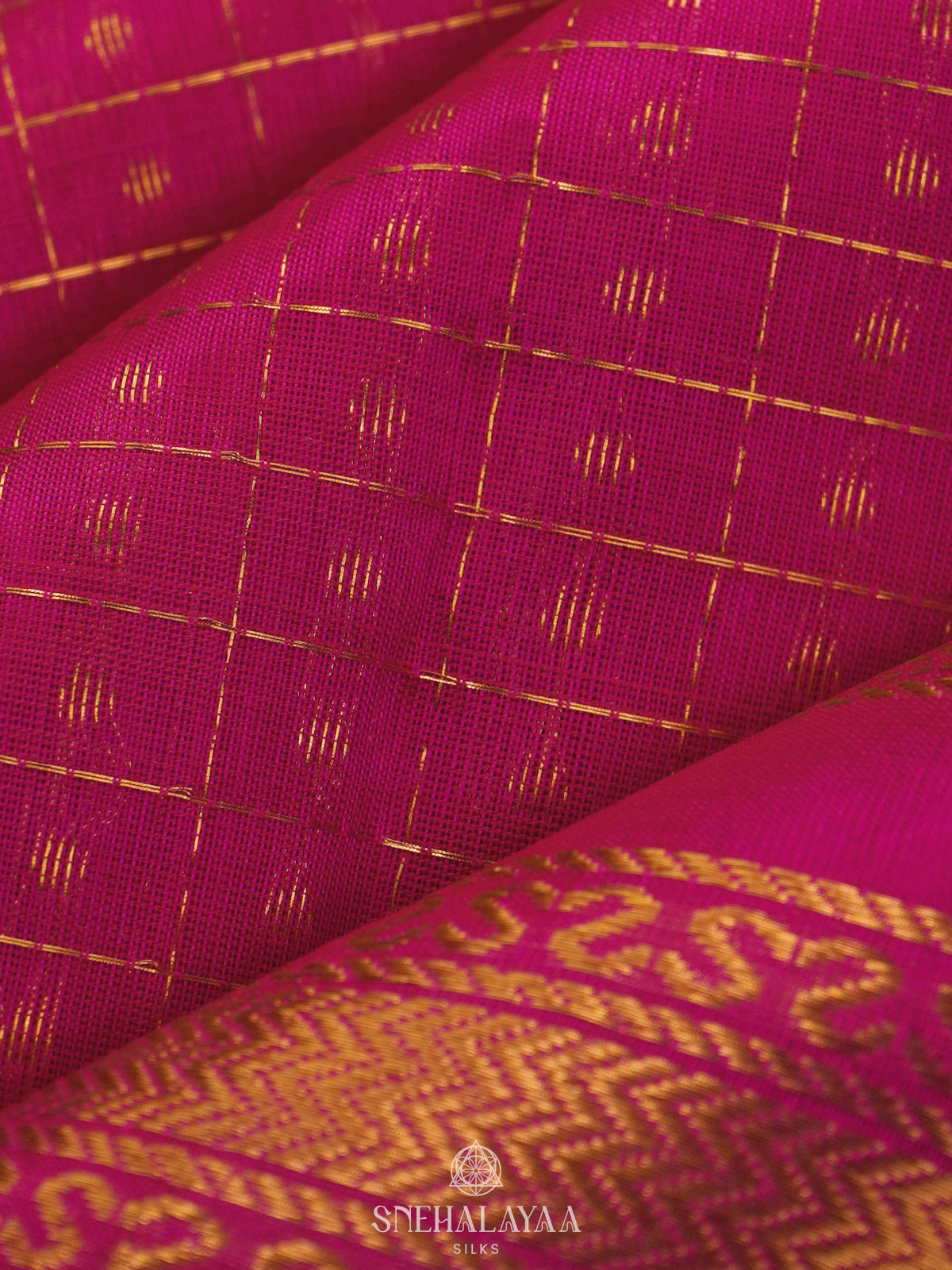 Pink Kanchi Silk Cotton Saree with 1000 Buttas