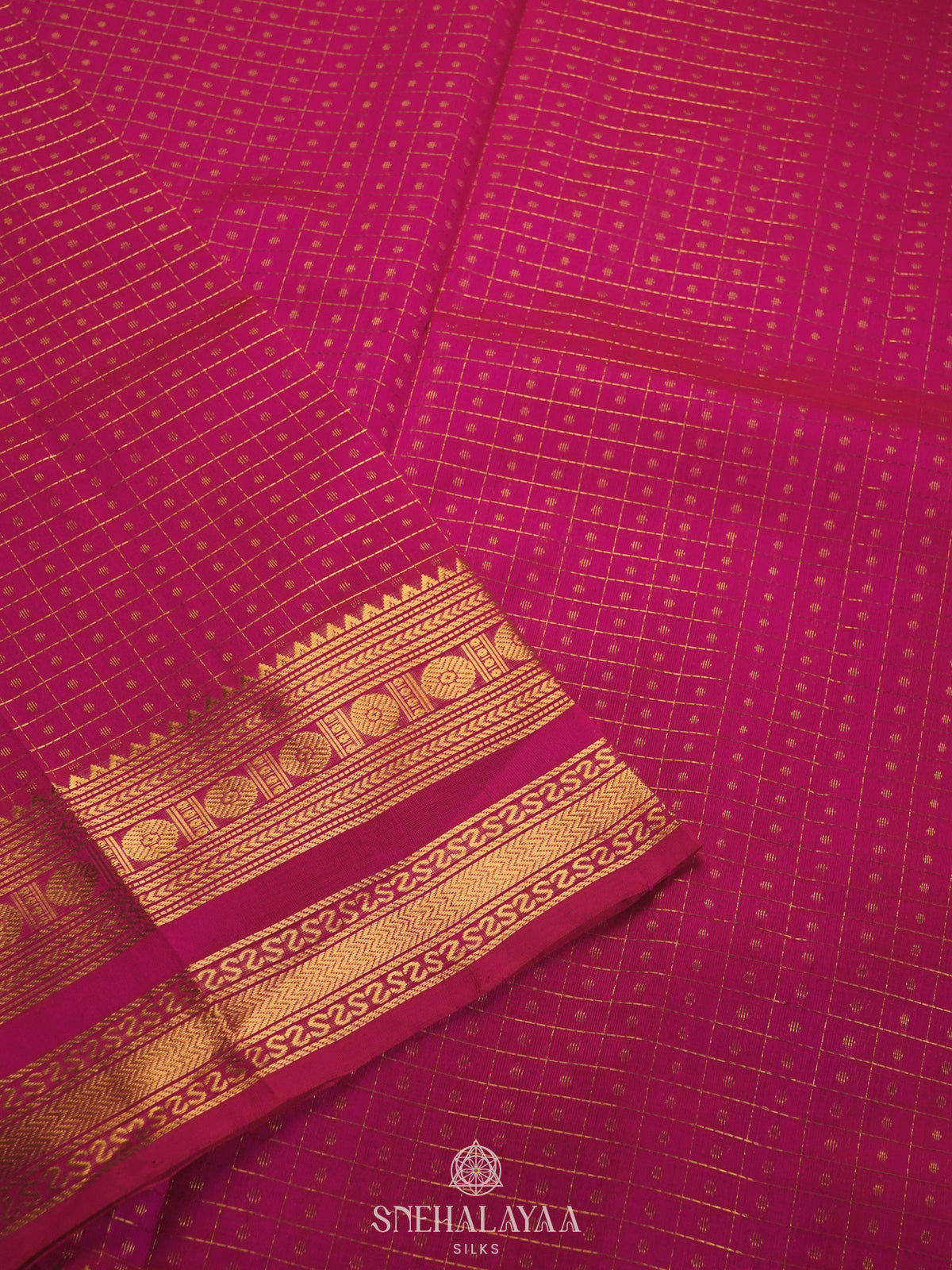 Pink Kanchi Silk Cotton Saree with 1000 Buttas