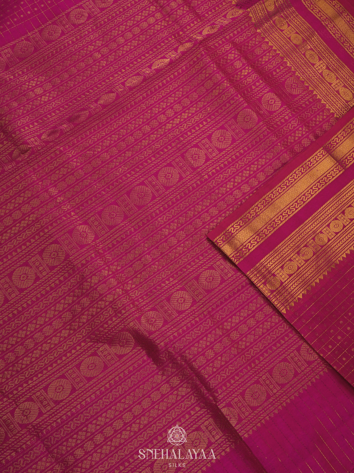 Pink Kanchi Silk Cotton Saree with 1000 Buttas