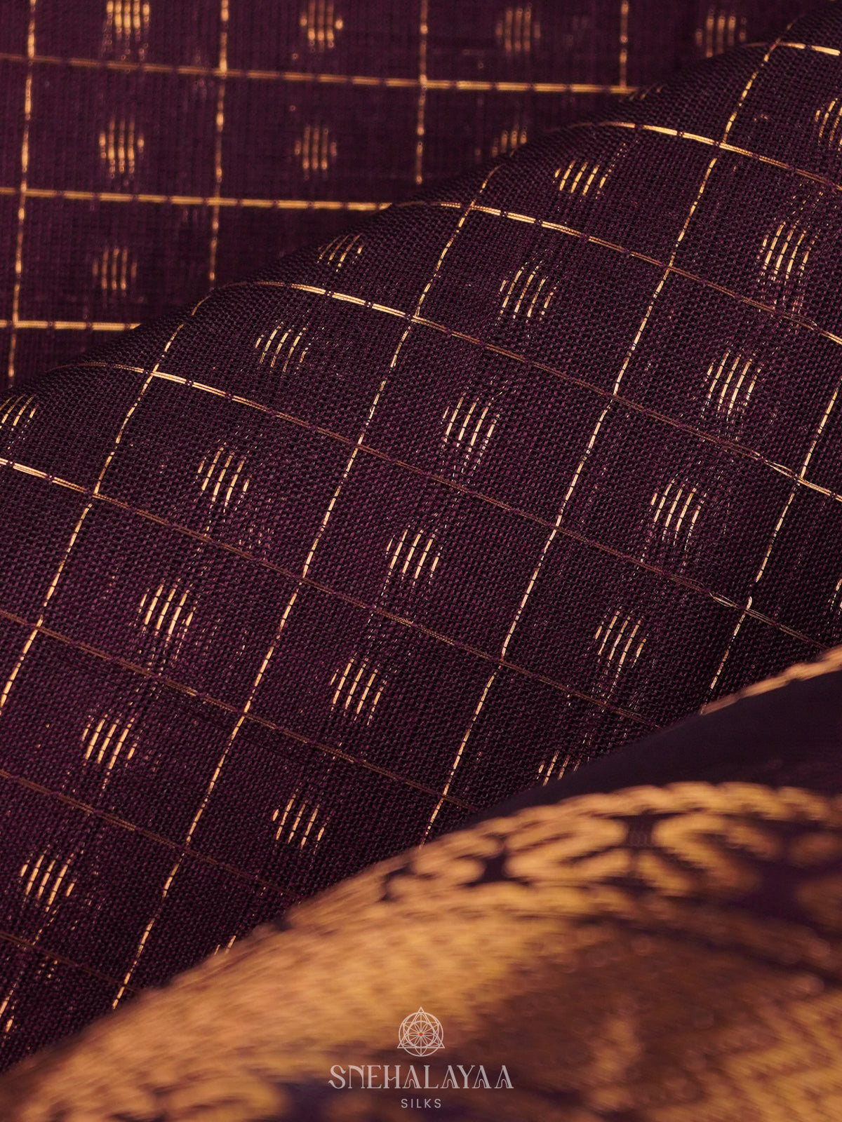 Brown Kanchi Silk Cotton Saree with 1000 Buttas