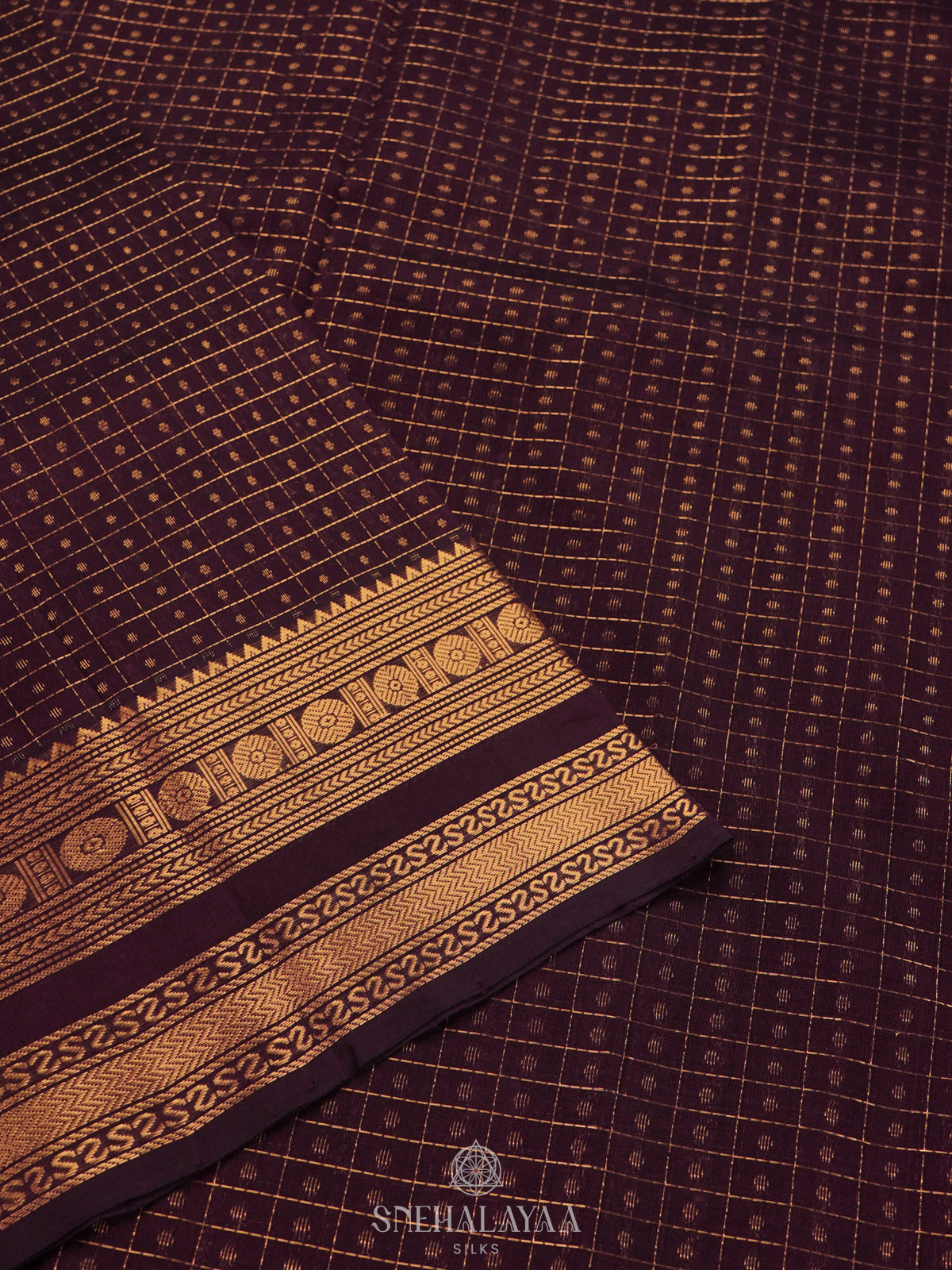 Brown Kanchi Silk Cotton Saree with 1000 Buttas