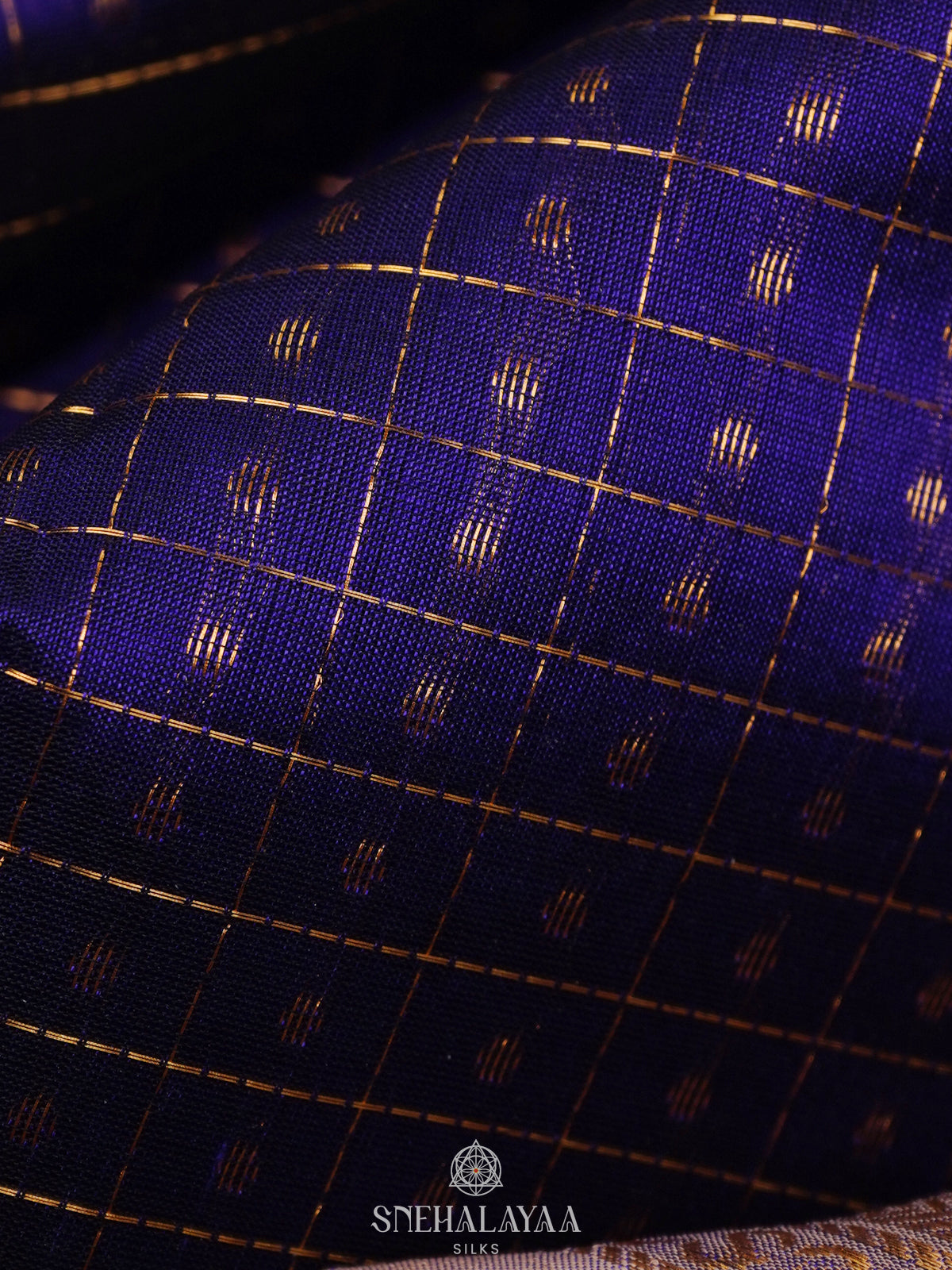 Navy Blue Kanchi Silk Cotton Saree with 1000 Buttas