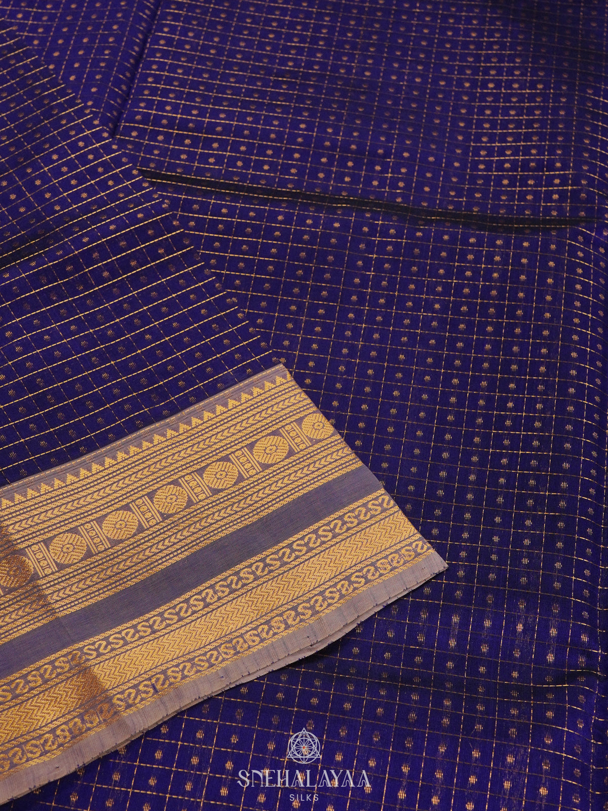 Navy Blue Kanchi Silk Cotton Saree with 1000 Buttas