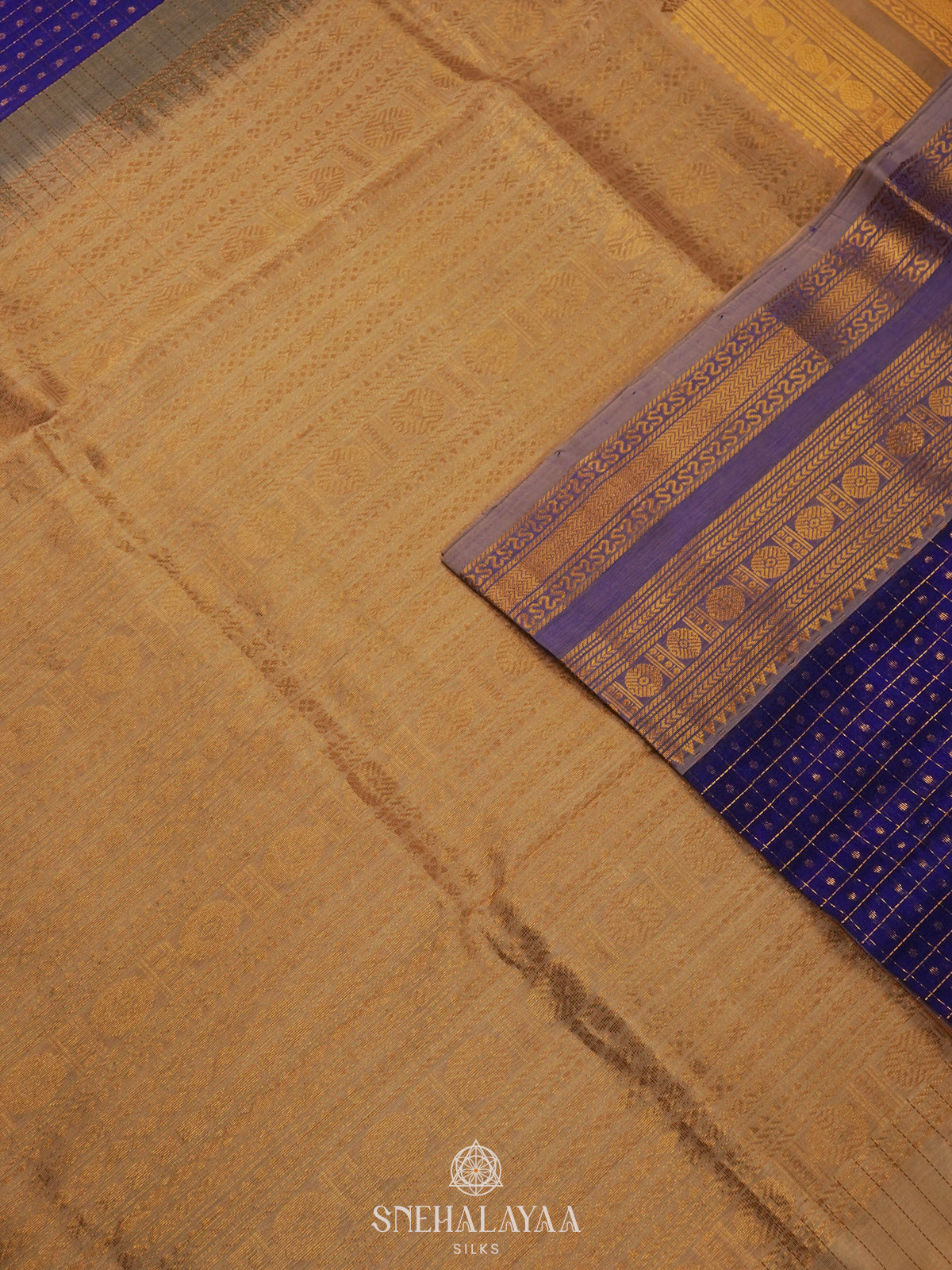 Navy Blue Kanchi Silk Cotton Saree with 1000 Buttas