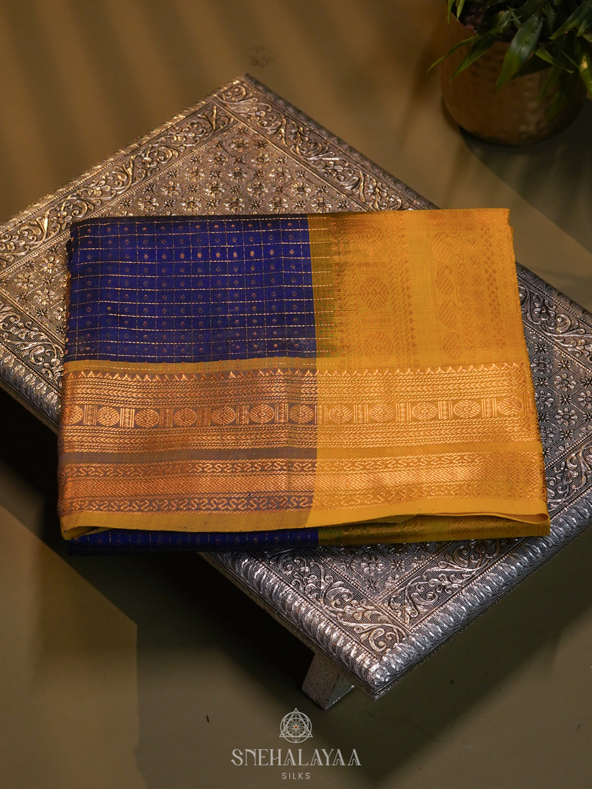 Royal Blue Kanchi Silk Cotton Saree with 1000 Buttas