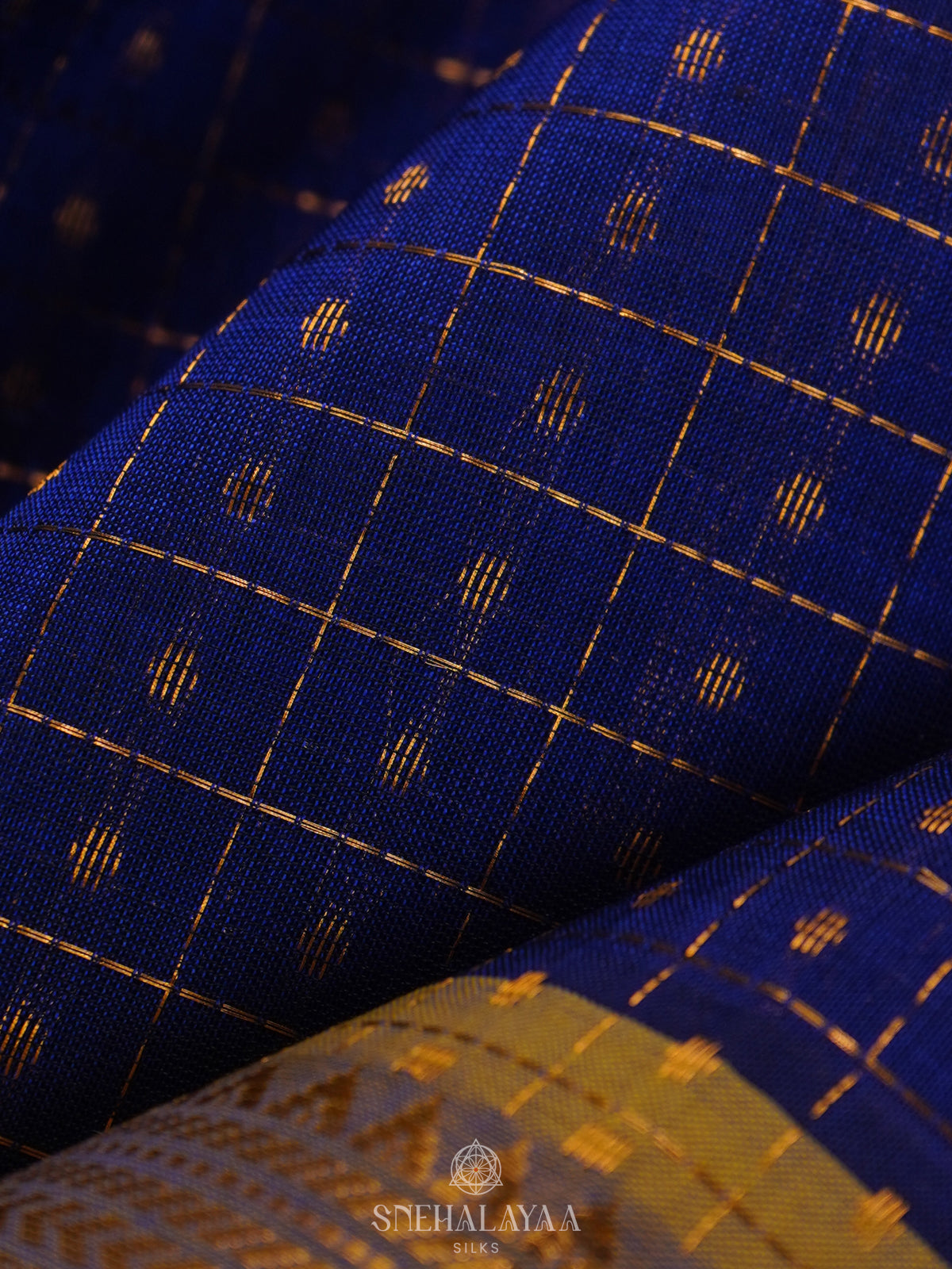 Royal Blue Kanchi Silk Cotton Saree with 1000 Buttas