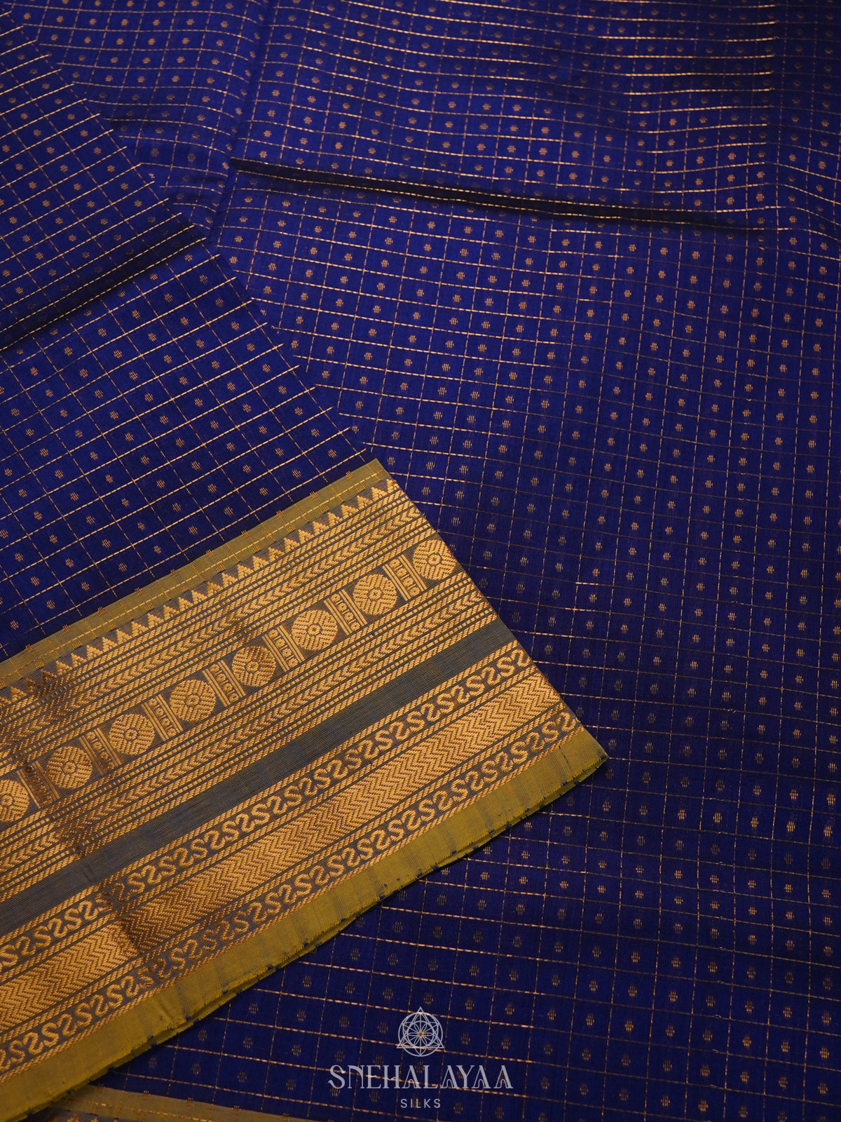 Royal Blue Kanchi Silk Cotton Saree with 1000 Buttas