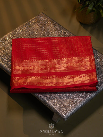 Orange Kanchi Silk Cotton Saree with 1000 Buttas