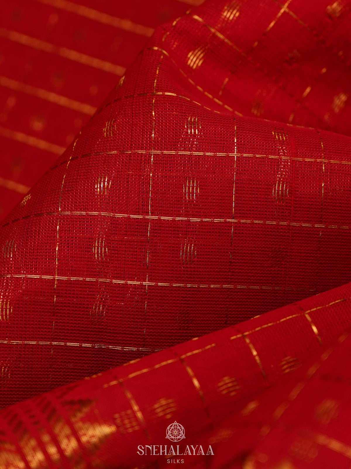 Orange Kanchi Silk Cotton Saree with 1000 Buttas