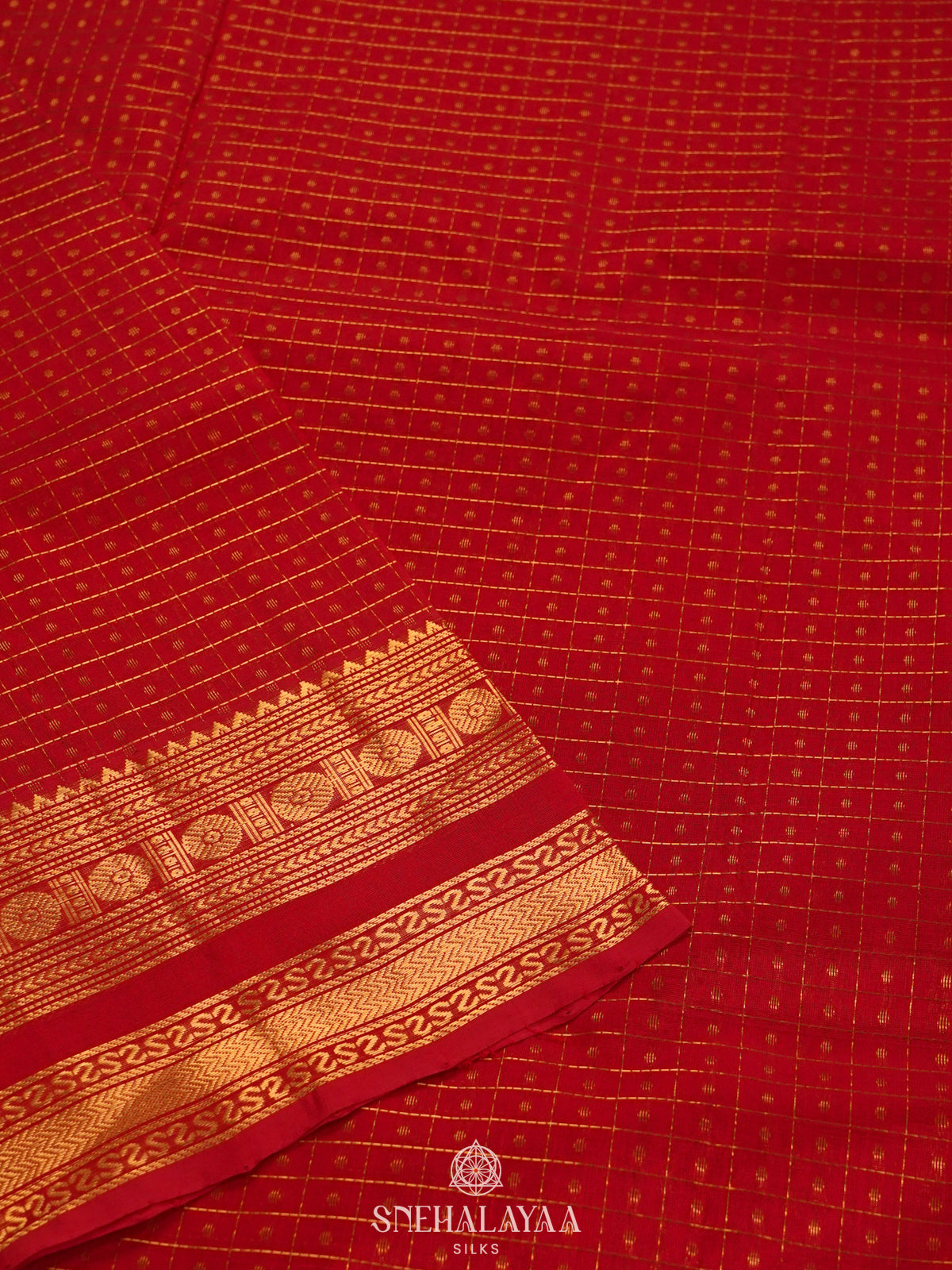 Orange Kanchi Silk Cotton Saree with 1000 Buttas