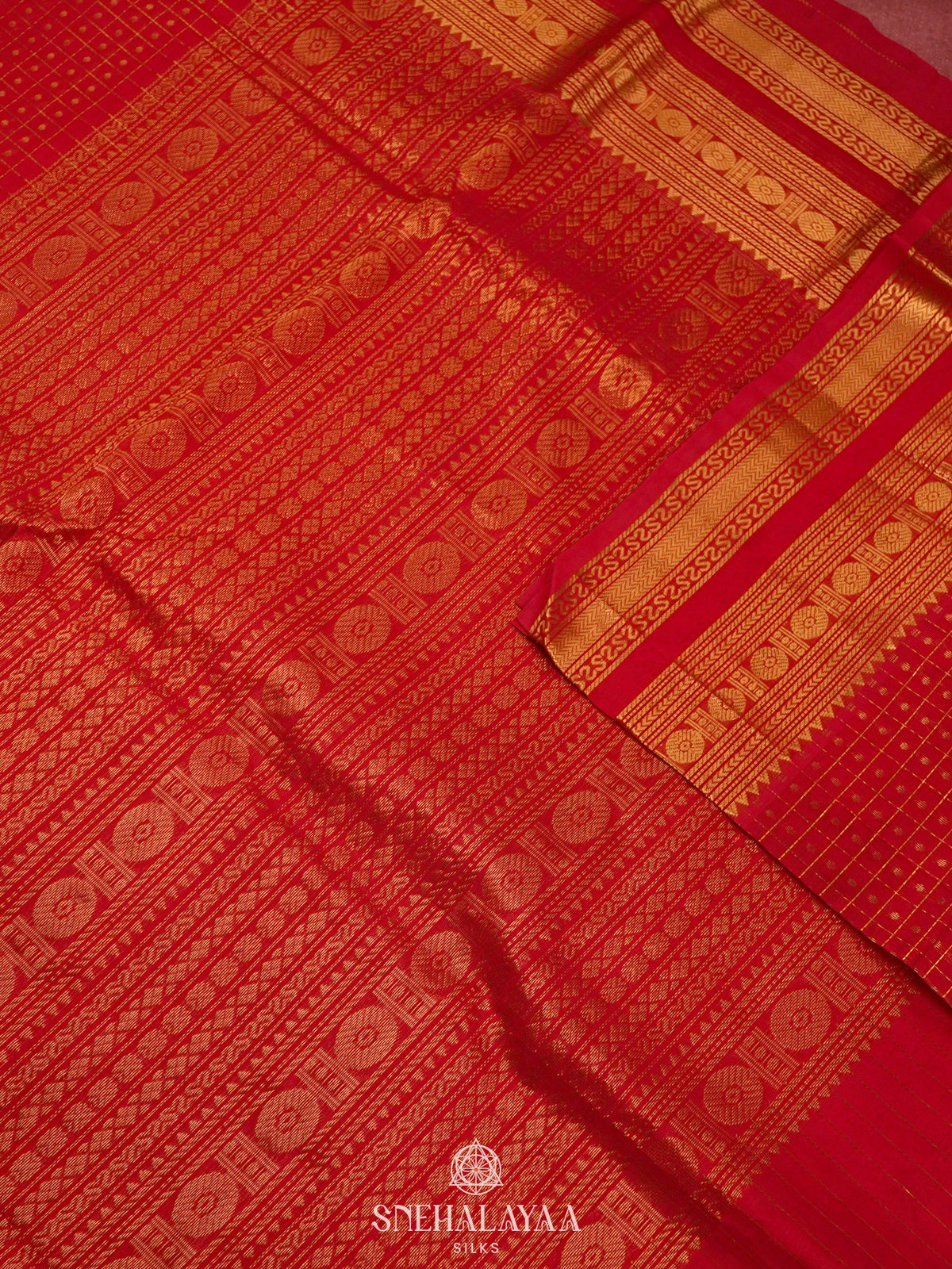 Orange Kanchi Silk Cotton Saree with 1000 Buttas