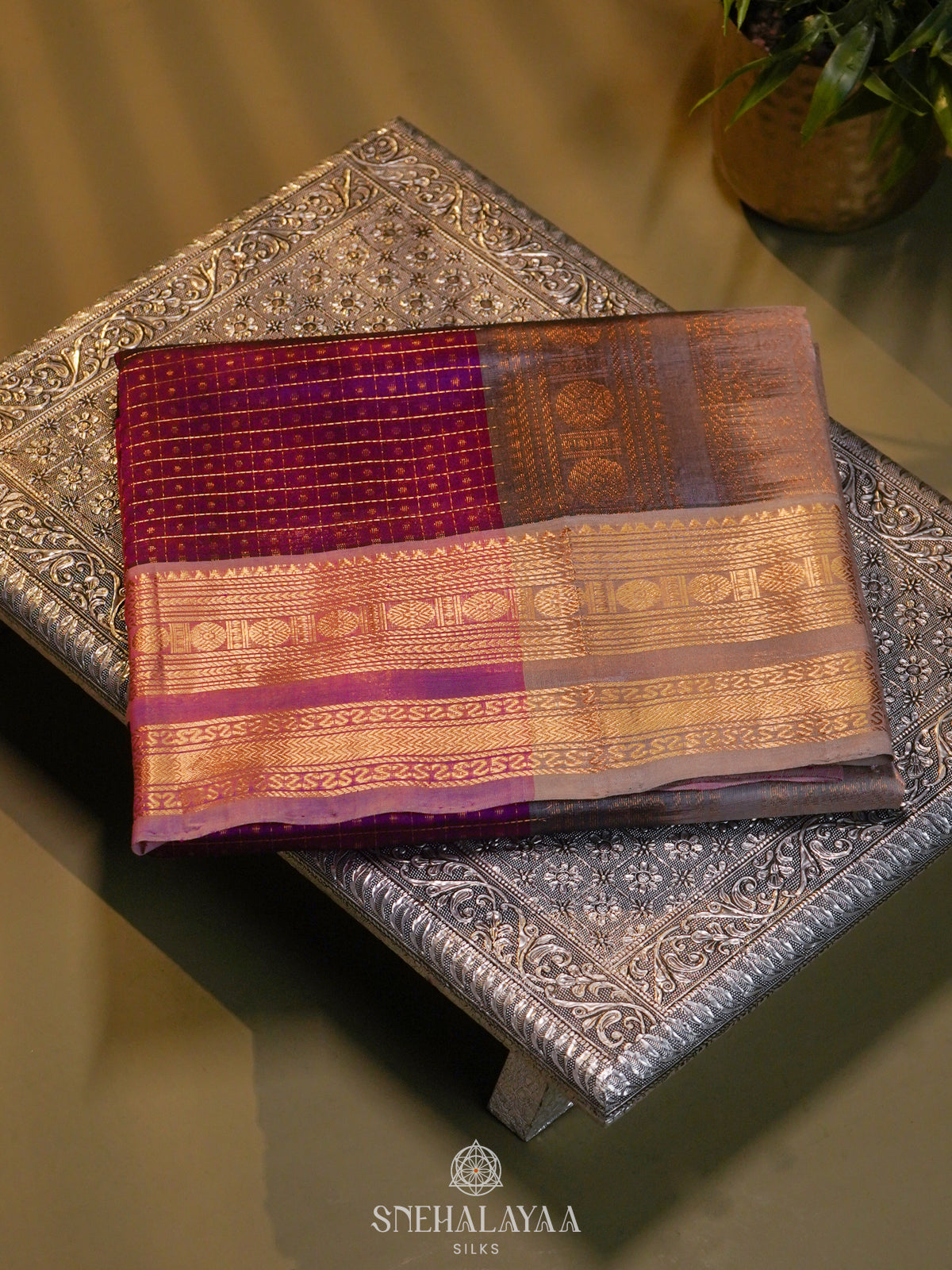 Magenta Pink Kanchi Silk Cotton Saree with 1000 Buttas