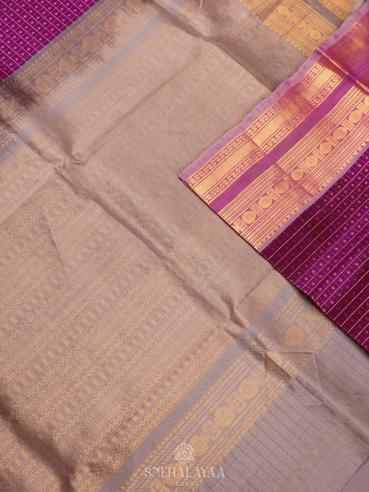 Magenta Pink Kanchi Silk Cotton Saree with 1000 Buttas