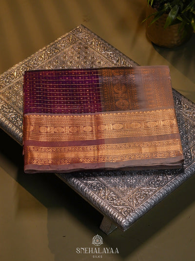 Magenta Kanchi Silk Cotton Saree with 1000 Buttas