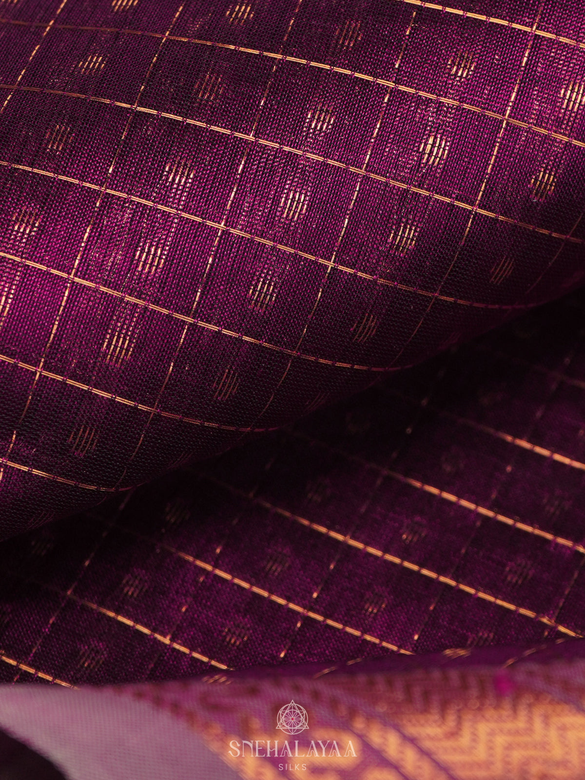 Magenta Kanchi Silk Cotton Saree with 1000 Buttas
